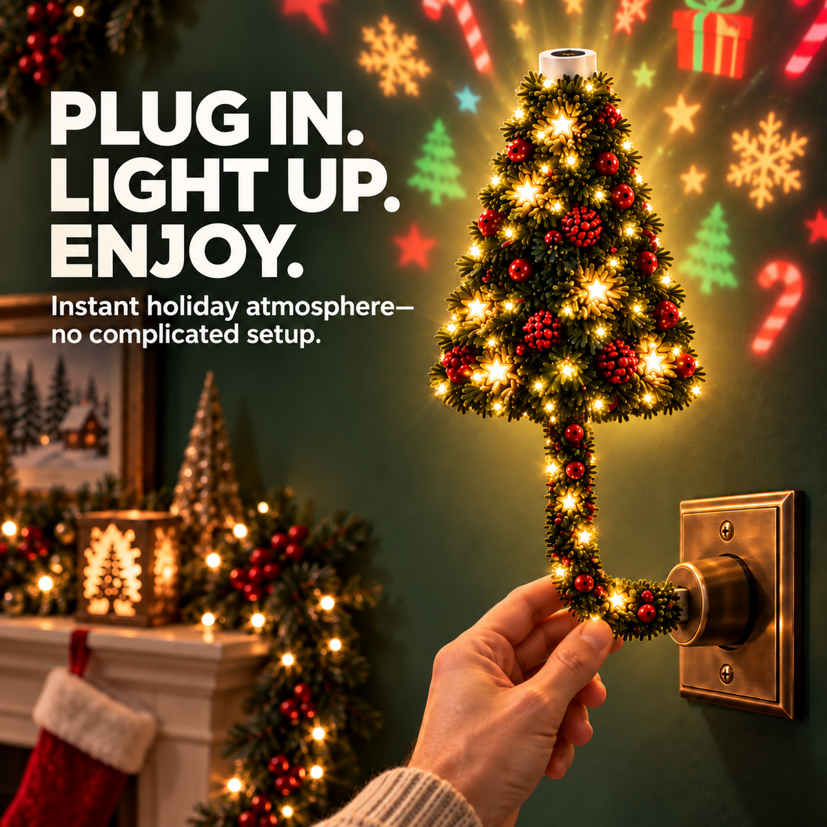 🎄 Christmas Tree Projection Night Light – Plug-In Holiday Room Decor