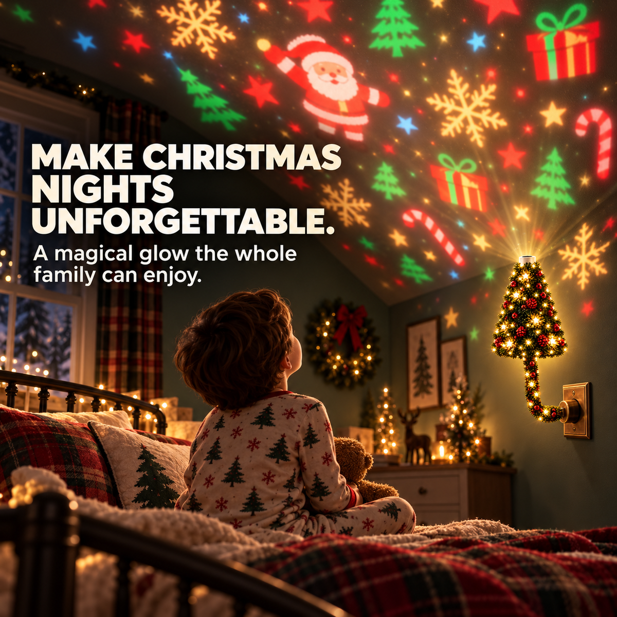 🎄 Christmas Tree Projection Night Light – Plug-In Holiday Room Decor